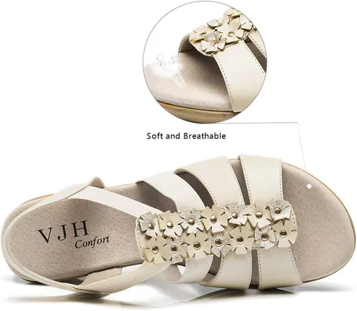 Miniatura 3 de VJH confort Sandalias de cuña para mujer, sandalias planas casuales con plataforma elástica de flores