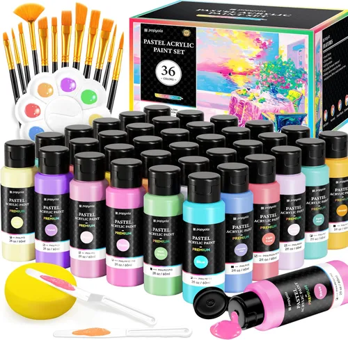Miniatura 16 de Juego de 64 pinturas acrílicas con 12 pinceles, 2 cuchillos y paleta, 48 colores (2oz/60ml) Pintura artesanal para adultos, niños, artistas