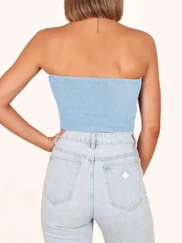 Miniatura 5 de ANRABESS Camiseta sin tirantes para mujer, sexy, de punto acanalado, nudo torcido, bandeau, sin mangas, corsé Y2K