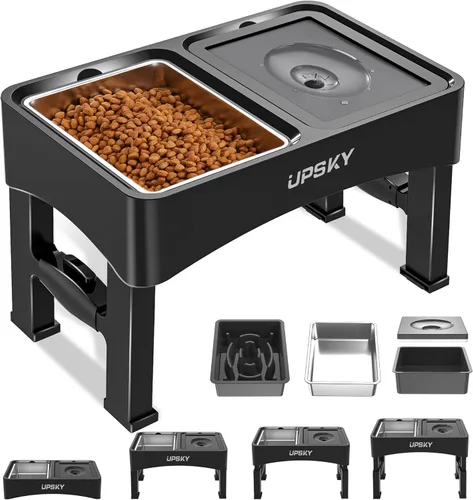 Miniatura 8 de UPSKY Cuencos elevados 3 en 1 para perros, comedero lento, soporte ajustable, dispensador de agua sin derrames, tazón de acero inoxidable para D-3