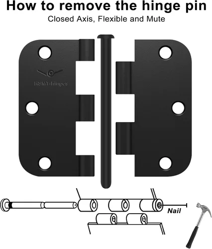 Miniatura 4 de Paquete de 30 bisagras de puerta negras mate, 3.5 pulgadas con bisagras de puerta plegable interior de radio de 5/8 pulgadas, controles de hardware