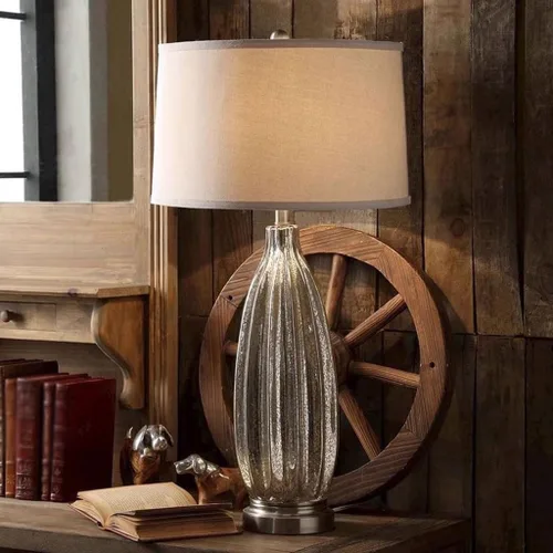 Miniatura 6 de Lamp for Desk Fabric Glass Table Lamp Bedroom Simple Modern Retro Bedroom Villa Living Room Large Light Luxury Bedside Lamp Desk Lamps for Home