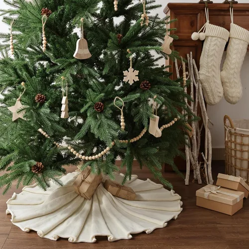 Miniatura 5 de Falda de árbol de Navidad de 36 pulgadas: falda de árbol de lápiz para árbol de 6 pies, diseño plisado, falda de árbol pequeño blanco crema, faldas