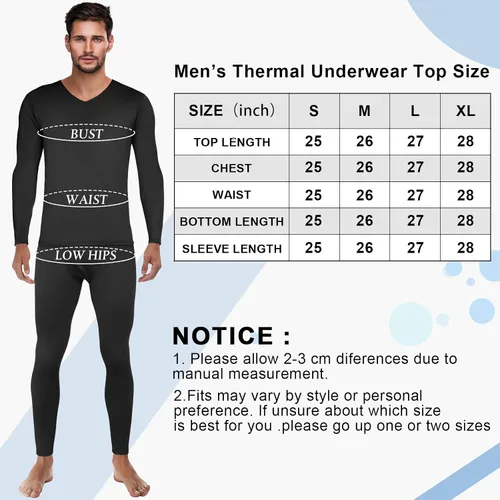 Miniatura 6 de Patelai Juego de 3 ropa interior térmica para hombre, capa base cálida de invierno, cuello en V, forro polar térmico para clima frío