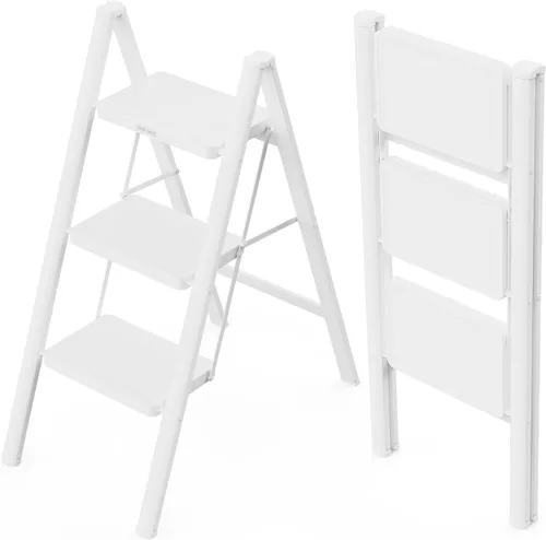Miniatura 13 de WOA WOA Escalera de 2 escalones, taburete plegable con pedales anchos, taburete portátil para adultos, escaleras de acero resistente para el hogar