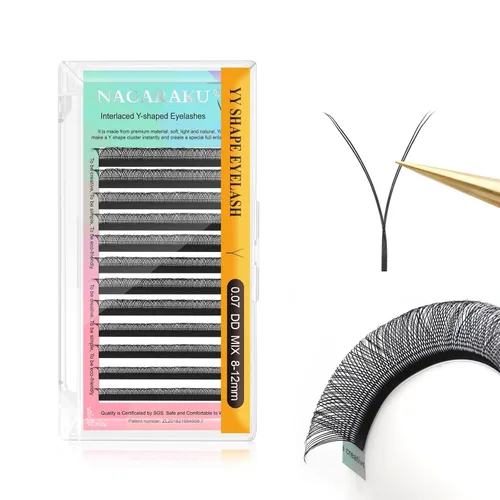 Miniatura 150 de Suministros de extensiones de pestañas NAGARAKU yy, pestañas falsas 0.05mm rizado D, bandeja mixta 8-12mm, prefabricadas 4D, abanico fácil, volumen