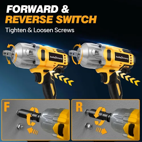 Miniatura 6 de Llave de impacto inalámbrica bellaDimora compatible con batería Dewalt de 20 V Brushless Motor, Auto-Stop Reverse, LED Light, 32-Piece Kit, Tire