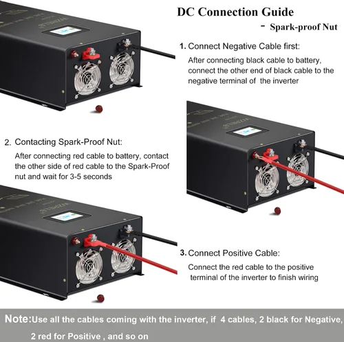 Miniatura 6 de WZRELB Inversor de onda sinusoidal pura de 2500 W, 24 V CC a 120 V/240 V CA, 4 salidas de CA, terminal de cable duro, eficiencia del 91.6 %