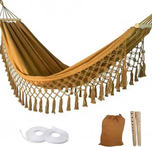 Miniatura 10 de Hamaca portátil, hamaca bohemia, hamaca de cuerda, adecuada, patio, playa, patio trasero, jardín (azul, 79 x 59)