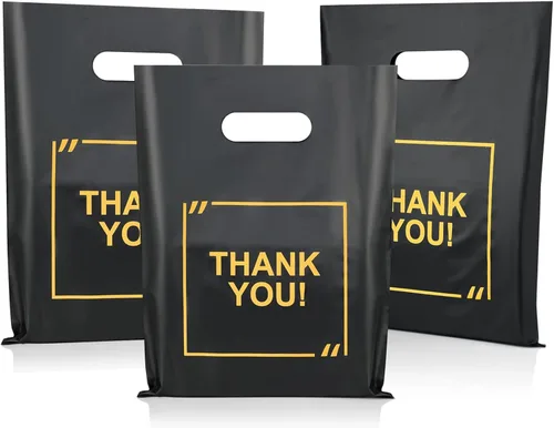 Miniatura 8 de Paquete de 50 bolsas de plástico troqueladas con logotipo de agradecimiento de 9 x 12 pulgadas, bolsas de mercancía extragruesas, brillantes