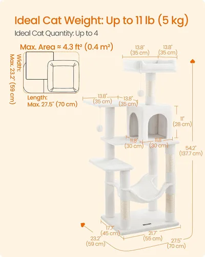Miniatura 5 de Feandrea - Árbol para gatos de varios niveles para interiores, torre para gatos tipo condominio con 4 postes para rascar, 2 posaderos, hamaca