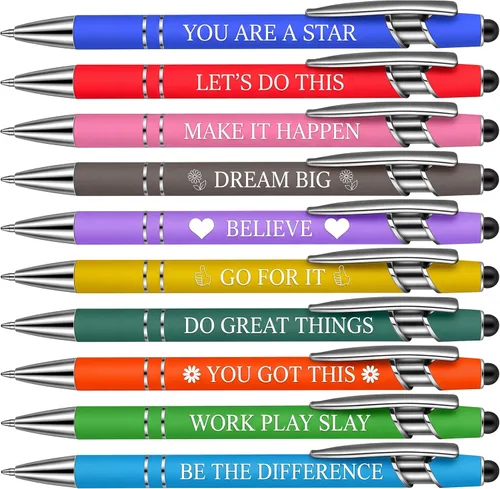 Miniatura 9 de 10 piezas bolígrafos para oficina, con citas inspiradoras sarcásticas, lápiz stylus táctil para pantalla, escrituras alentadoras, tinta negra