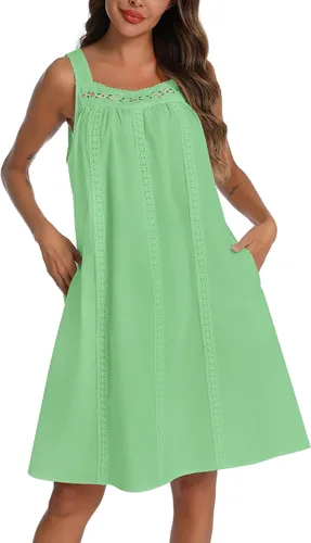 Miniatura 10 de YOZLY - Camisones de algodón sin mangas para mujer, camisón de tanque de noche con bolsillos