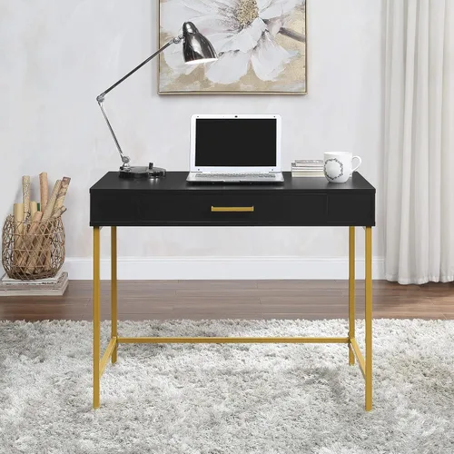 Miniatura 2 de OSP Home Furnishings Modern Life - Escritorio contemporáneo con cajón grande y patas de metal dorado, acabado negro