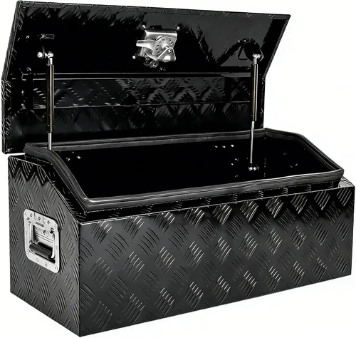 Miniatura 14 de Caja de herramientas de aluminio chapada en negro de 29 pulgadas, caja de herramientas impermeable con cerradura y llave para caravanas