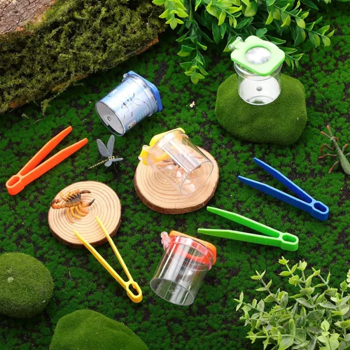 Miniatura 4 de Halloscume Paquete de 20 unidades de visor de insectos para niños con pinzas, explorador, juego de contenedores para atrapar insectos para insectos
