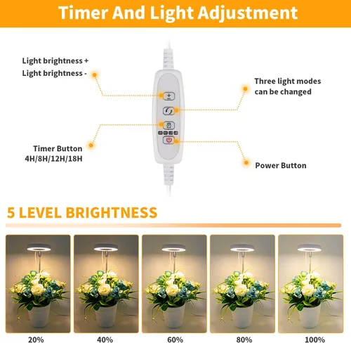 Miniatura 4 de GooingTop Luz LED de Crecimiento, Lámpara de Planta Halo para Plantas de Interior en Crecimiento, Luz Blanca Baja para Suculentas y Plantas Pequeñas