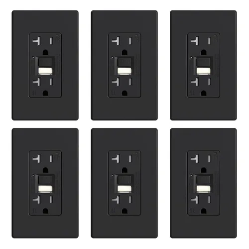 Miniatura 12 de ELEGRP Toma GFCI con luz nocturna, toma eléctrica GFI de autoprueba de 15 amperios, diseño más delgado, receptáculo GFCI resistente a manipulación