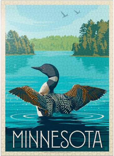 Miniatura 9 de MyPuzzle Minnesota: Loon, Póster vintage, rompecabezas prémium de 100 piezas para adultos