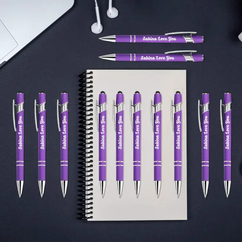 Miniatura 6 de Aolun Bolígrafo personalizado, bolígrafo grabado personalizado con lápiz capacitivo, metal suave al tacto, introduce el nombre, logotipo o mensaje