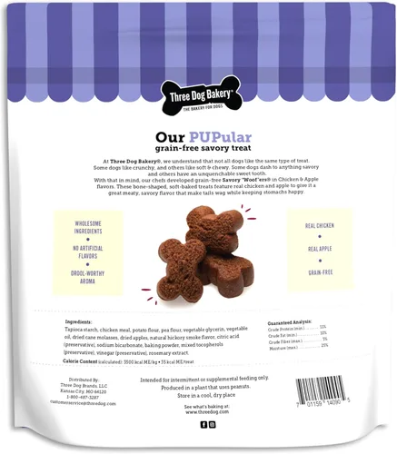 Miniatura 2 de Three Dog Bakery Salados Woof ers in Chicken & Apple - Golosinas bajas en grasa para perros, golosinas de entrenamiento para cachorros con sabor a