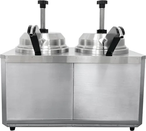 Miniatura 2 de Kratos Dispensador comercial de cobertura caliente con 2 boquillas calentadas y bomba para queso, caramelo caliente, acero inoxidable de capacidad
