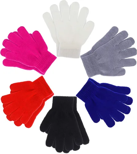 Miniatura 20 de Boao 6 pares de guantes para niños, dedos completos, guantes de punto para niños pequeños, guantes cálidos de invierno para niños y niñas