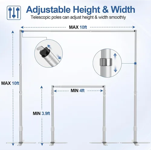 Miniatura 4 de EMART Soporte de fondo resistente de 10 x 10 pies, kit de marco de fondo de tubería y cortina con base en forma de X, soporte ajustable para cabina