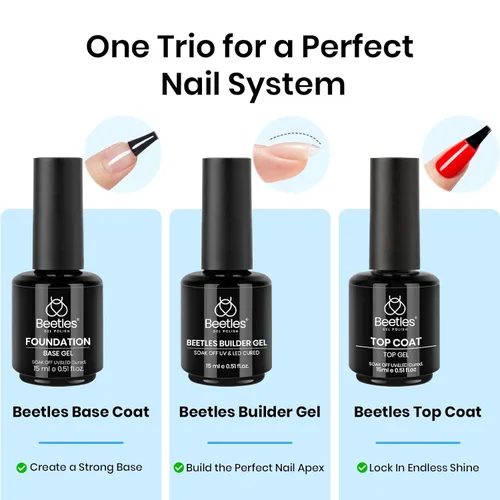 Miniatura 2 de Beetles - Juego de 3 esmaltes de uñas de gel constructor de uñas de 0.5 onzas líquidas con capa superior que no se limpia y capa base para uñas