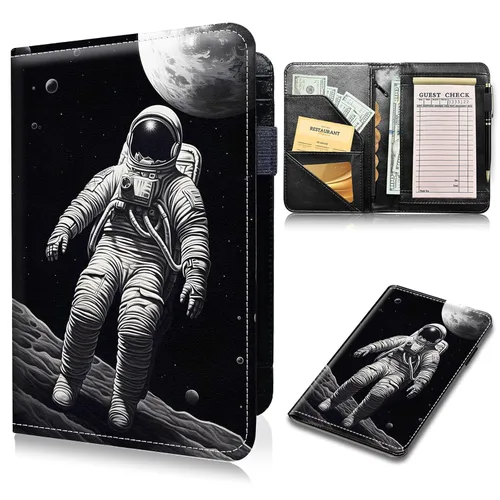 Miniatura 19 de Libros de mesero para camarera, cartera de cuero sintético con bolsillo con cremallera para mesero, organizador de libros para meseros, delantal