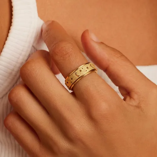 Miniatura 4 de ALEXTINA - Anillo de juguete para ansiedad para mujeres y hombres, giratorio, acero inoxidable, 0.24 y 0.31 pulgadas, alivio de ansiedad, para Arco