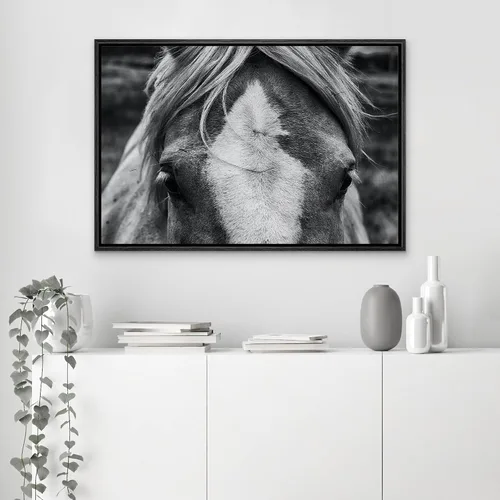 Miniatura 3 de SIGNLEADER Lienzo enmarcado para pared, lienzo de caballo blanco y negro, arte de pared para oficina en casa, 16 x 24 pulgadas, negro