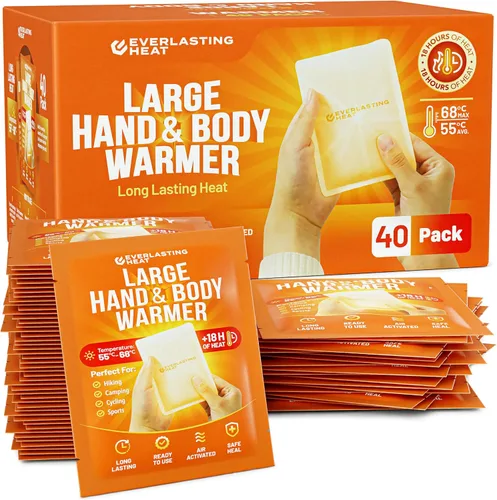 Calentadores de manos y calentadores de cuerpo XL, 40 pares, hasta 18 horas de calor y manos calientes de larga duración, fácil activación de aire