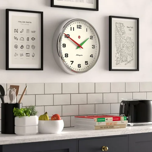 Miniatura 5 de NEWGATE® Superstore Reloj de pared Reloj de metal retro grande 16 pulgadas Acabado cromado Lente de vidrio convexo Pieza de diseño