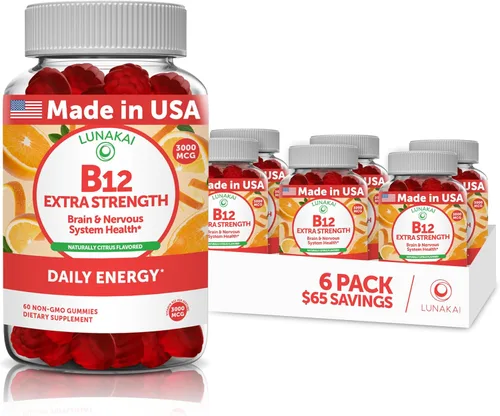 Miniatura 9 de Lunakai Gomitas de vitamina B12 extra fuertes de 3000 mcg, hechas en Estados Unidos, delicioso apoyo diario de energía y metabolismo, suplemento