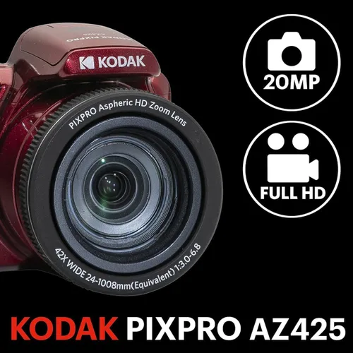 Miniatura 5 de Kodak PIXPRO AZ425 Astro Zoom - Cámara digital Full HD de 20 MP, color rojo, paquete con tarjeta de memoria de 32 GB y bolsa