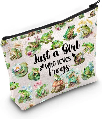 Miniatura 8 de LEVLO Bolsa de maquillaje cosmética de rana divertida, regalo para amantes de los animales, solo una chica que ama a las ranas, bolsa de maquillaje