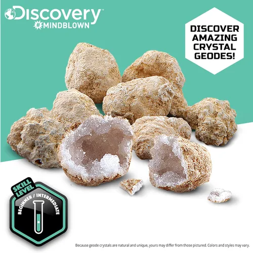 Miniatura 5 de Discovery Kit de geoda de cristal misterioso, 10 geodas de cuarzo real, incluye gafas, lupa y soportes de exhibición, juguete educativo de geología