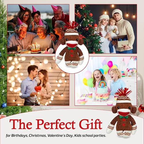 Miniatura 8 de Plushland Adorable calcetín de pan de jengibre de 6 pulgadas, perfecto para niños, adorno de Navidad de marionetas de color claro y vivo