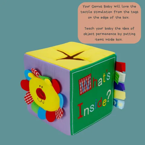 Miniatura 8 de Genius Baby Toys Caja de regalo y juego original de sorpresa, bordado a mano con 8 juguetes sensoriales y táctiles de felpa para bebés, cubo
