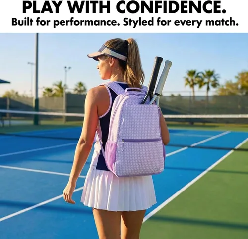 Miniatura 4 de Thorza Mochila de raqueta de tenis para mujer – Bolsa de tenis ligera que almacena 2 raquetas, pelotas y equipo deportivo – Mochila Púrpura