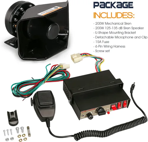 Miniatura 2 de Sistema PA de sirena de emergencia de advertencia policial de 12 V, 200 W, 9 tonos [altavoz de diseño de 180°] [125-135 dB] [micrófono de mano]