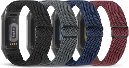 Miniatura 13 de enkic Bandas elásticas de nailon compatibles con Fitbit Charge 5, paquete de 4 correas elásticas suaves y ajustables, transpirables, correa