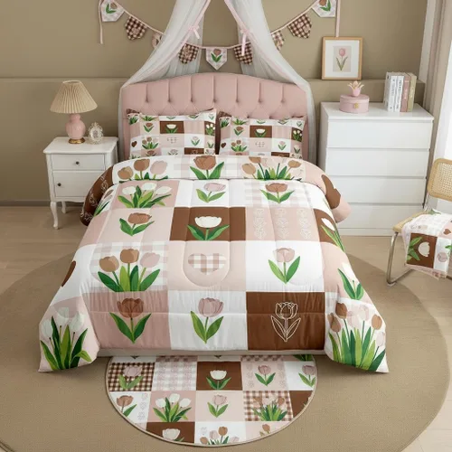 Miniatura 9 de Castle Fairy Rose Lipstick Bedding Set Elegant Quilted Comforter Set Twin Size,Women Cosmetic Duvet Insert with 1 Pillow Sham for Kids Boys Girls