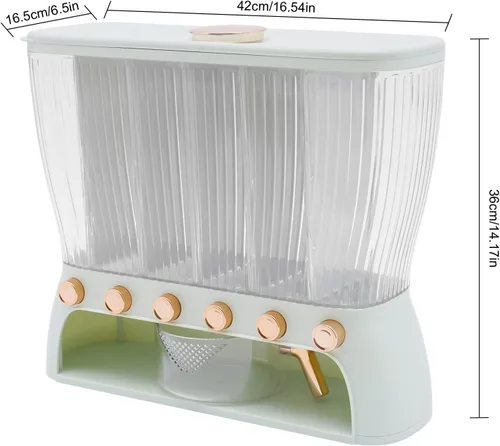Miniatura 2 de Dispensador de alimentos secos, dispensador de cereales para encimera, 6 rejillas, dispensador de arroz de 22 libras, almacenamiento de cocina