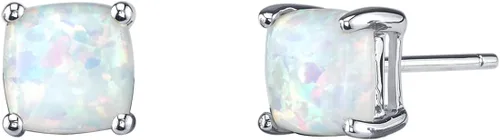 Peora Aretes de ópalo de fuego blanco creado para mujer en oro blanco de 14 quilates, solitario clásico, corte cojín de 0.23 pulgadas, 1 quilate en