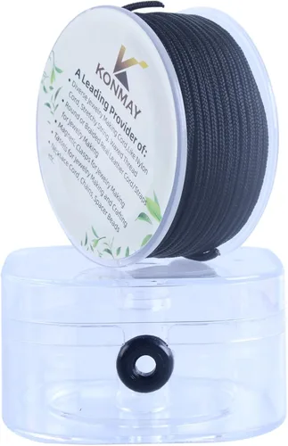 Miniatura 32 de KONMAY - Hilo de nylon negro de 0.6mm con estuche para pulseras, cordón de nailon satinado trenzado de 190 yardas para hacer joyería, encordar