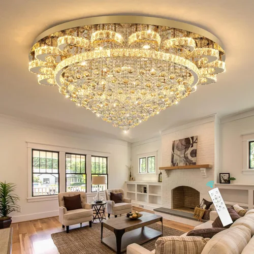 Miniatura 16 de HAIXIANG Candelabro moderno para sala de estar, lámpara de techo, lámpara de techo con control remoto, luces regulables, 32 pulgadas, luz de cristal
