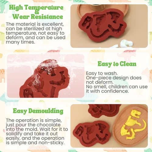 Miniatura 4 de Crethinkaty Moldes de silicona de dinosaurio para chocolate, huesos de dinosaurio, antiadherentes, de grado alimenticio, divertidos moldes