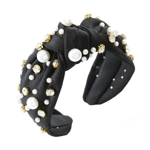 Miniatura 43 de Diadema anudada con joyas para mujeres y niñas, diadema de diamantes de imitación de cristal brillante, nudo superior ancho para mujer, diadema Negro